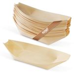 FOOGO Green 100Pcs Disposable Wooden Bamboo Boats, 9"(22.9cm), FSC® Certified, Barbecue Garden Party, Salad Bowls, Eco-Friendly Biodegradable, Wedding Party Bowls, Like Palm Leaf Bowls, Paper Bowls