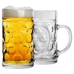 Rink Drink German Beer Stein Glass - 1.3L - Pack of 2 - Large Dimpled Beer Mug Tankard with Handle for Lager, Ale & Cider - Authentic Oktoberfest Style Pint - Freezer & Dishwasher Safe