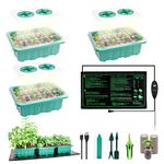 LAWNFUL Illuminated Seed Starter Kit: 60 Peat Pellets + 10''x20'' Plant Heating Mat + 3 Pack Germination Trays with Grow Light & Humidity Dome + 80 Plant Labels + Gardening Tools