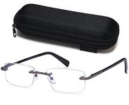 VVDQELLA Reading Glasses Men - Lightweight Rimless Metal Mens Eyeglasses Readers - Blue Light Blocking - Stay Clear Magnifying Vision & Spring Hinges & Case (Grey,1.25x)