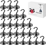 LOVIMAG Magnetic Hooks for Cruise Cabins, 80lbs Black Magnetic Hooks for Classroom, Strong Magnets with Hooks for Hanging, Neodymium Magnet Hooks for Fridge, Ceiling, Locker, Camper, Travel-25 Pcs