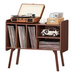 Lerliuo Record Player Stand with 4 Cabinet Holds Up to 220 Albums, Walnut Large Turntable Stand