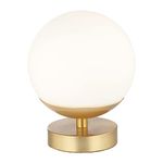 Modern Touch Dimmable Energy Efficient LED White Globe Glass Table Lamp with Brushed Gold Base | 19cm x 15cm | 5w LED = 40w | Low Medium and High Light Settings by Happy Homewares