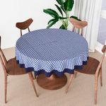 Kuber Industries Round Table Cover | 60x60 Inch | Cotton Tablecloth for Round Area | 4 Seater Round Table Cloth | Kitchen Dining Tablecloth | Barik Check | Blue