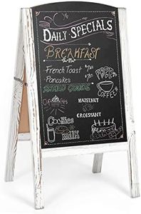 Ilyapa A-Frame Chalkboard Sidewalk Sign - Rounded Top Folding Standing Sandwich Sign for Restaurant, Office, Weddings - Rustic White, 18 x 31.5