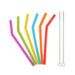 Reusable Silicone Straws for Toddlers & Kids - 6 pcs Flexible Short Drink 6.7" Straws for 6-12 oz Yeti/Rtic/Ozark Tumblers & 2 Cleaning Brushes - BPA Free, no Rubber Tast