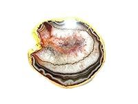 Jet International Gold Plated Agate Slice Coaster Single (1) Piece 4 inch Approx. Good Luck Happy Home Gemstone Saucer Geode Stone Cup Holder Table Decoration Home Image is JUST A Reference