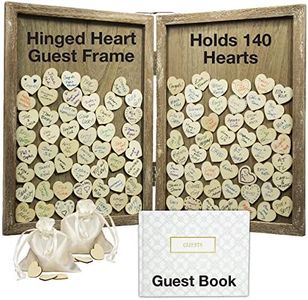 Wedding Guest Drop Top Frame Wedding Guest Book Alternative with 140 Blank Wooden Hearts, a Traditional Guest Book, Picture Frame. Hinged for easy tabletop display (Rustic Brown Wood)