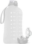 AQUAFIT 128 oz Water Bottle with Time Marker - 2in1 Straw & Chug Lid - BPA Free Big Water Bottle with Straw - Gym Water Bottle with Strap - Water Jug (128 Ounces, Frosty)