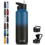 HASLE OUTFITTERS 40oz Stainless Steel Water Bottle, Vacuum Insulated Double Walled Leak Proof Sports Water Bottle with 2 Lids (Straw and Spout Lid) Keep Cold and Hot(Blue Black Gradient,1)