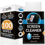 iCloth Large Lens and Screen Cleaner Pro-grade Individually Wrapped Wet Wipes, 1 Wipe Cleans a LCD Monitor, Laptop, or Flat Screen HDTV, Box of 100