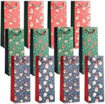 THE TWIDDLERS - 12 Christmas Wine Gift Bags with Sturdy Rope Handles with Assorted Festive Xmas Designs, Gift Bottle Bags, 1 of Each Design, Festive Xmas Wine Bottle Bag - 35 x 13cm