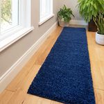 Navy Dark Blue Modern Thick Soft Pile Shaggy Shag Carpet Runner Rug Luxury Easy Clean No Shedding Bedroom Living Room Hallway Rugs 60cm x 230cm