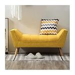 INMOZATA Chenille Fabric Window Seat Bench Upholstered End of Bed Bench Arm Bench Hallway Bench Padded Footrest Seat with solid wood legs for Living Room Bedroom Hallway (Yellow)