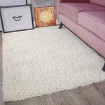 HMWD 5 cm Thick Pile Shaggy Shag Rug, Modern Rugs Living Room Extra Large Medium Rectangular Size Soft Touch Fluffy Deep Pile Living Room Area Rugs (Ivory Cream, 120x170 cm)