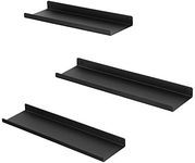 SONGMICS Metal Wall Shelves, Set of 3, Floating Shelves, Industrial Style, Decorations, Photo Frames, Trinkets, 6 Screws Included, Multiple Arrangements, Black LFS12BK