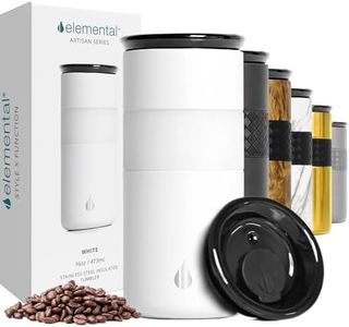 Elemental Artisan Insulated Tumbler, Triple Wall Coffee Travel Tumbler, Reusable Stainless Steel Coffee Tumbler with Ceramic Lid, Thermal Coffee Cups for Hot (6 Hrs) & Cold (18 Hrs) 16oz - Matte White