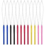 12PCS Multicolored Plastic Hair Extension Loop, Hair Extension Loop, Needle Threader Pulling Hook Tool for Micro Links Hair Feather Extensions Kit Hair Styling Tools Accessory Multicolor