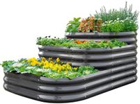 Quictent Galvanized Tiered Raised Garden Bed Kit, 43x63x31.5 in Oval Planting Box, for Vegetables Outdoor 3-in-1 Assembly Modular (Dark Grey)