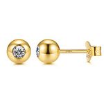 14K Gold Plated 925 Silver Round Ball Studs Simulated Diamond Earrings For Women And Girls