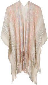 BOCOSO Women's Knit Shawl Wraps, Knitted Poncho Cape Open Front Cardigan Sweater with Tassel for Spring Fall Winter, Beige, One size (39"*59")