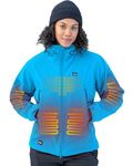 DEWBU Heated Jacket for Women with 12V Battery Pack Winter Outdoor Soft Shell Electric Heating Coat, Women's Ice Blue, L