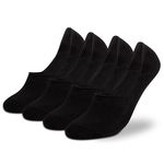 Supersox No Show Loafer Socks For Men - 4 Pairs Stylish Cotton Socks, Moisture Wicking with Anti Slip for Everyday Use, Free Size (Pack of 4) (Black)