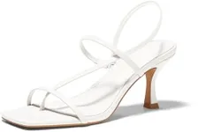 Coutgo Womens Strappy Kitten Heels Sandals Square Open Toe Flip Flops Slingback Thong Sandals Party Dress Shoes, White, Size 11