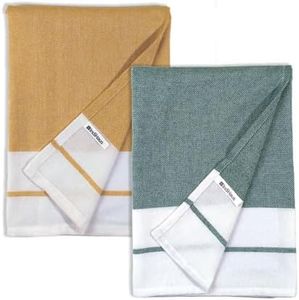 IndiHaus - Cotton Towels for Bath (140 x 70cm)| Absorbent | Large Size | Quick Dry Gym, Travel & Bath Towel (Forest Green & Happy Orange, Set of 2)