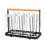 GINOYA BROTHERS Metal Drainer Holder Rack Non-Slip Mugs Cups Glasses Organizer with Wood Handle, Pack of 1, Black