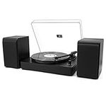 LP&No.1 Wireless Turntable HiFi System with Bookshelf Speakers, Retro Belt-Drive Record Player with Counterweight, 3 Speed, Solid Black Wood