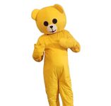 Polyester Yellow Teddy Bear Full Costume Mascot For Prank Or Birthday Elders Halloween Costume, Prank Costume, Mask With Gloves Adult Size