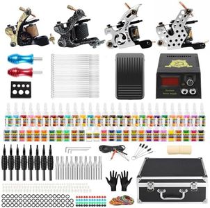 Solong Complete Tattoo Kit 4 Tattoo Machine Guns 54 Inks Power Supply Foot Pedal Needles Grips Tips Carry Case TK467-US