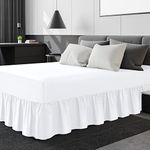 Linen Home Extra Deep Frilled Fitted Valance Sheet King Bed Skirt Fitted Valance Sheets, Microfibre Soft Brushed, Easy Care Non Iron (King, White)