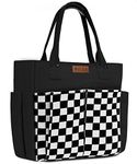 Canvas Tote Bags for Women, Nicav Large Utility Tote Bags with Pockets Zip Top for Teachers Nurses Work(Black Checkered)