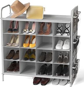 SimpleHouseware 4-Tier 16-Cube Shoe Rack Organizer, Grey