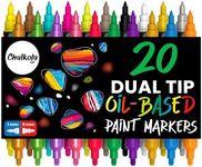 Chalkola 20 Oil Paint Pens - Oil Based Paint Markers for Metal, Fabric, Ceramic, Glass, Rocks - Waterproof & Permanent Paint Markers for Wood, Plastic Surfaces, Steel - 1mm + 5mm Dual Tip