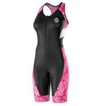 SLS3 Triathlon Suits Women - One Piece Tri Suit Women - Premium PRO FX Womens Triathlon Suit - Lightweight Trisuit Women, Slim Athletic Fit, No Shelf Bra (Pink Floral & Black, X-Small)