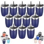 VEGOND Stainless Steel 12 oz Tumblers bulk Vacuum Insulated Double Wall Travel Tumbler with Lid and Straw Reusable Tumbler,Navy Blue 12 pack