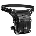 Steampunk Waist Bag Fanny Pack Thigh Holster Purse Gothic Leather Shoulder Crossbody Hiking Chain Messenger Bag, Black 138, Small