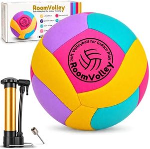 OVANTO RoomVolley Soft Indoor Volleyball Gift for Girls & Boys - Size 5 Foam Ball with Pump & Needle, Kid-Safe Quieter Volleyball Training Equipment for Kids, Multicolor Soft Play