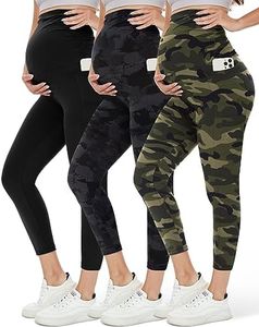 HLTPRO 1/3 Pack Maternity Leggings Over The Belly - Maternity Pants with Pockets for Women Pregnancy Workout Yoga Leggings