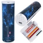 Lockable Pencil Case with Calculator, Standing Cylinder Shape, Multifunctional Password Lock Pen Box, Locking Desk Organizer, Cute Patterns for Girls, Boys, Kids, School Supplies(Constellation)