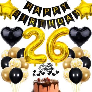 Cnrose 26th Birthday Decoration, Black Cake Decoration Birthday 26 Years Man Party Decoration Gold Black 26th Birthday Men Woman Cake Decoration 26th Birthday Women Birthday Decoration 26 Years Man