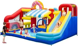 VIVOHOME 9 in 1 Bounce House for Kids, Market Theme Inflatable Bouncy Castle with Slide, 13x11 FT Inflated Bouncer for Outdoor with Blower, Basketball, Climb, Jump Area, Ball, Water Pool, Hoop