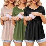 Ekouaer Womens Nursing Tops 3 Packs Short Sleeve Breastfeeding Shirts Double Layer Postpartum Shirt Nursing Shirts S-XXL