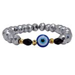 Nodiii Collections Women`s Crystal Beads 8mm Bracelet Rainbow (Single-line Evil-Eye) for Girls & Anniversary Gift for Wife Silver Size- Standard