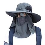 Kicpot Fishing Hat UPF 50+ 360° Sun Hats for Men, with Removable Mesh Face Neck Flap Cover Windproof Strap (Dark Grey)