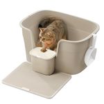 Feandrea Cat Litter Box, Extra Large Litter Box with Hide Sides, Includes Litter Catcher Board, Storage Box, Scoop, for Large Cats, Cappuccino Beige PPT003K01