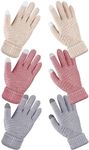 Jeere 3 Pairs Women's Winter Touch Screen Gloves Knit Gloves Elastic Cuff Winter Warm Texting Mitten for Women, Cute Colors